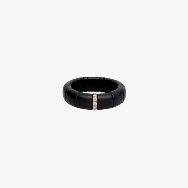 Elastic Hi-Tech ceramic ring with 18 KT brown gold & diamonds Pura Roberto Demeglio