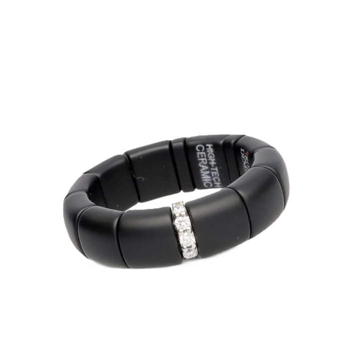 BAGUE ÉLASTIQUE EN CÉRAMIQUE HI-TECH AVEC OR BLANC 18 KT & DIAMANTS PURS ROBERTO DEMEGLIO