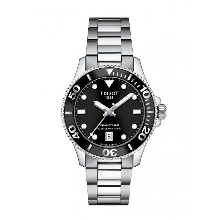 Steel watch black dial 36 mm Seastar 1000 Tissot