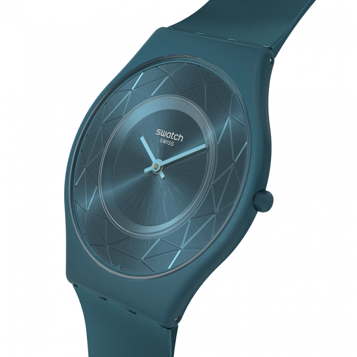 Swatch Auric Whisper - Reloj Ultrafino Verde Azulado con Esfera Cepillada al Sol