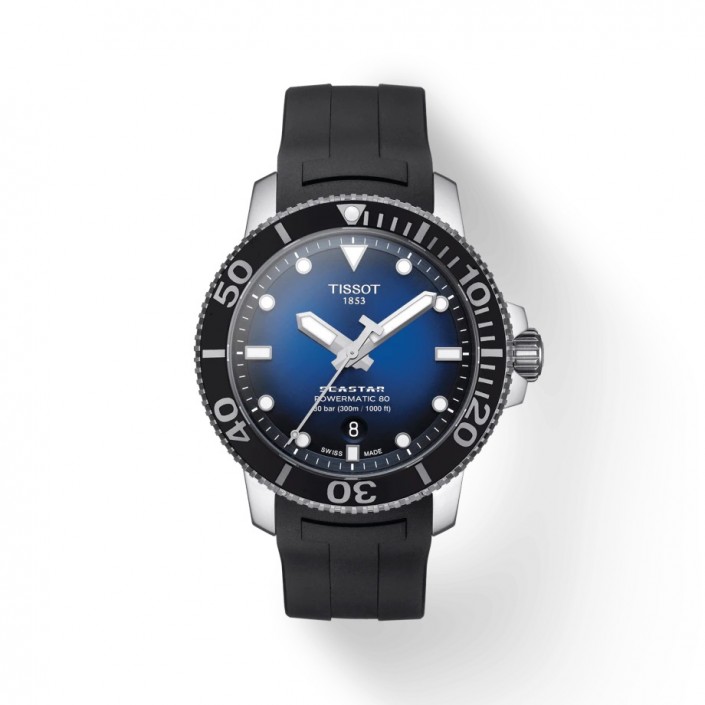 Steel watch with 43mm blue dial Powermatic 80 Seastar 1000 Tissot