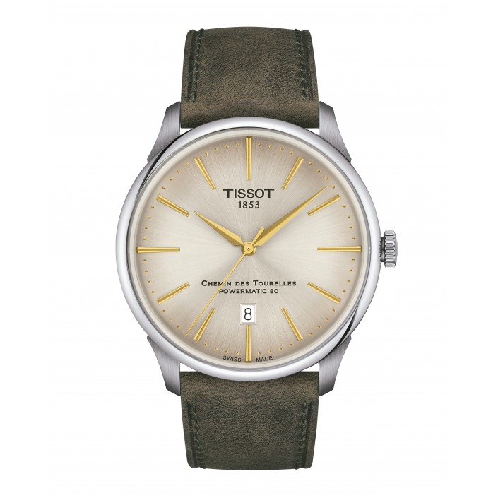 Steel watch with ivory dial leather 42mm Chemin des Tourelles Tissot