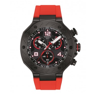 Reloj de acero con PVD negro y correa de caucho roja T-Race Tissot