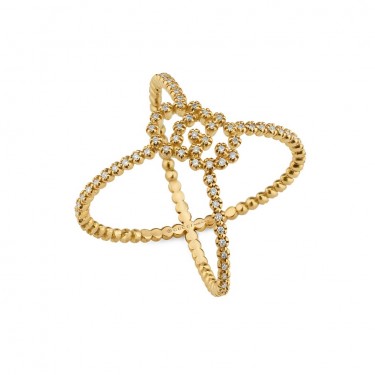 X RING YELLOW GOLD & DIAMONDS RUNNING BOUBLE G GUCCI