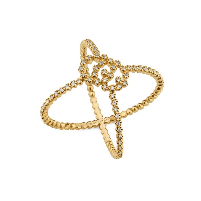 X RING YELLOW GOLD & DIAMONDS RUNNING BOUBLE G GUCCI