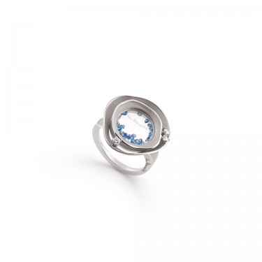 Anell Or Blanc 18 QT & Diamants Safirs Blaus Dune Magique Annamaria Cammilli