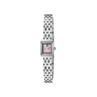 Gucci G-Frame 14x34 mm — Acer amb esfera rosa i diamants