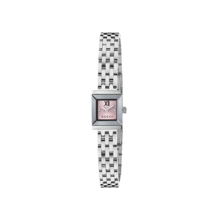 Gucci G-Frame 14x34 mm — Acer amb esfera rosa i diamants