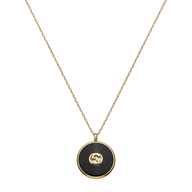 Collaret Gucci Interlocking or groc 18 k amb ònix i diamant