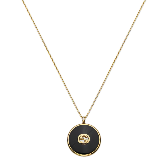 Collaret Gucci Interlocking or groc 18 k amb ònix i diamant