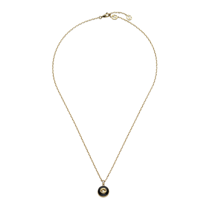 Collaret Gucci Interlocking or rosa 18 k amb àgata verda i diamant