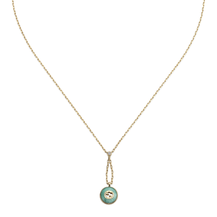 Gucci Interlocking 18 kt — Collar con colgante de amazonita y diamante