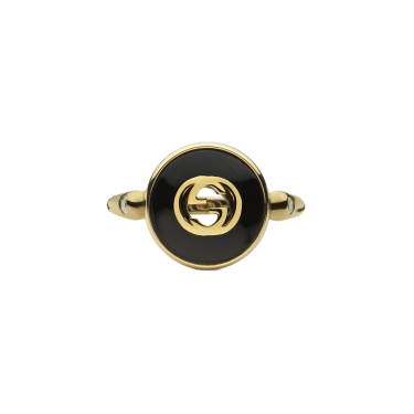 Anillo Gucci Interlocking oro amarillo 18 ct con ónix y diamantes