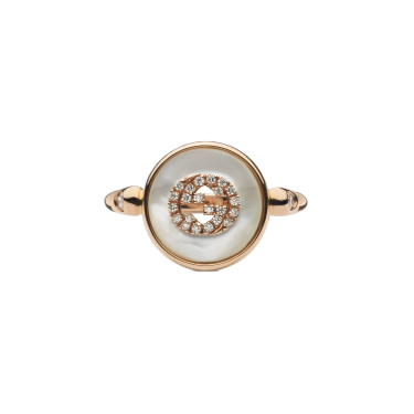 Anillo Gucci Interlocking oro rosa 18 ct con diamantes y nácar