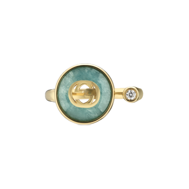 Gucci Interlocking 18 kt — Anillo dorado con amazonita y diamante