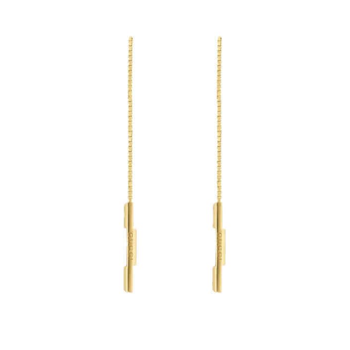 Pendiente Gucci Link to Love oro amarillo 18 ct cadena y barra grabada