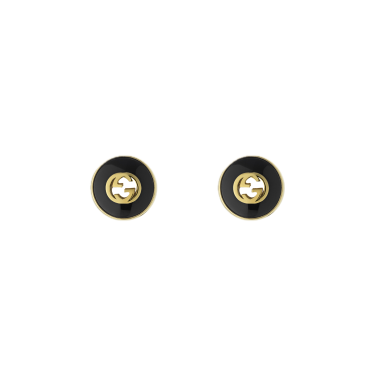 Puces Gucci Interlocking or rose 18 ct avec agate verte