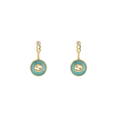 Gucci Interlocking 18 kt — Pendientes largos con amazonita y diamantes