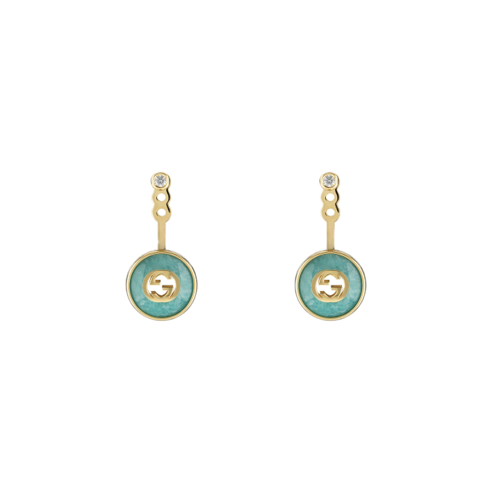 Gucci Interlocking 18 kt — Pendientes largos con amazonita y diamantes