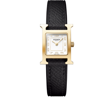 Hermès Heure H Mini 21 mm oro amarillo con correa Epsom negra