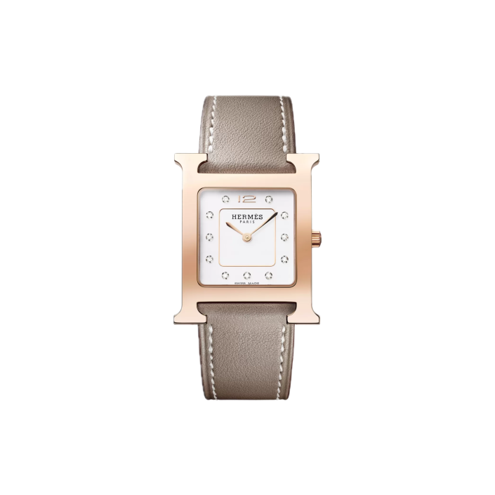 Heure H medium yellow gold-plated with Swift Etoupe Heure H medium yellow gold-plated with Swift Etoupe