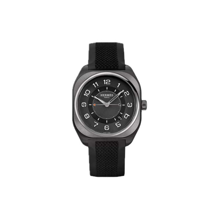 Hermès H08 42 × 39 mm titanium DLC with black rubber