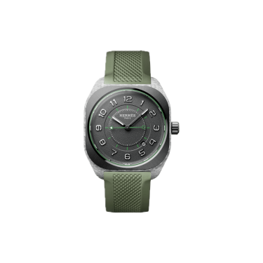 Hermès H08 42 × 39 mm composite, ceramic bezel, green rubber