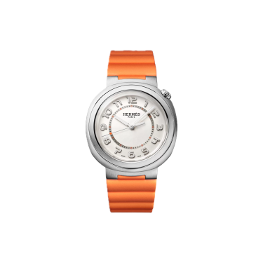 Hermès Cut 36 mm steel opaline dial orange rubber