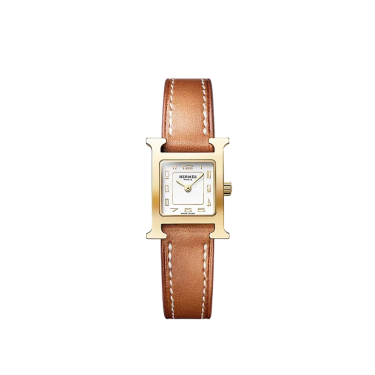 Reloj Heure H 25 × 21 mm oro amarillo y Epsom castaño