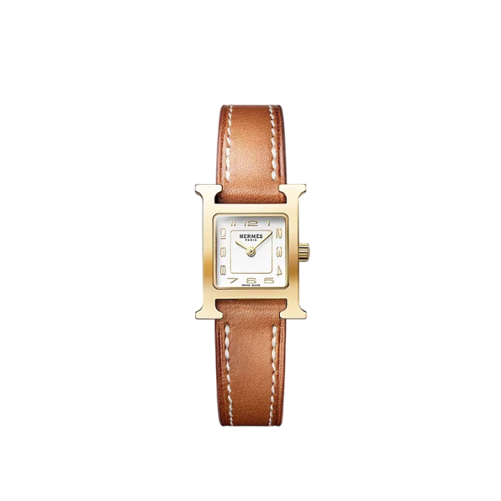 Reloj Heure H 25 × 21 mm oro amarillo y Epsom castaño