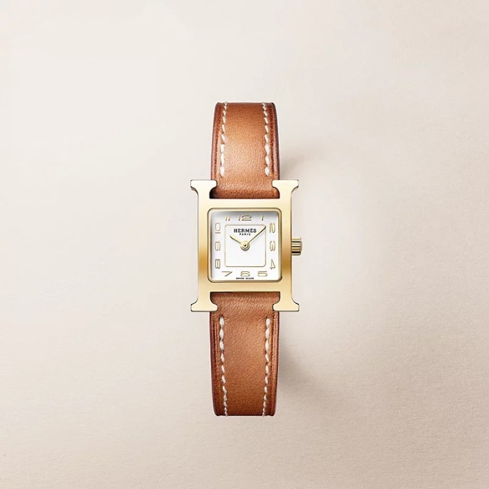 Hermès Heure H XS | Yellow gold-plated & Barenia