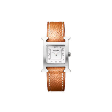 Heure H 25 × 21 mm watch steel with Epsom chestnut-gold strap Heure H 25 × 21 mm watch steel with Epsom chestnut-gold strap