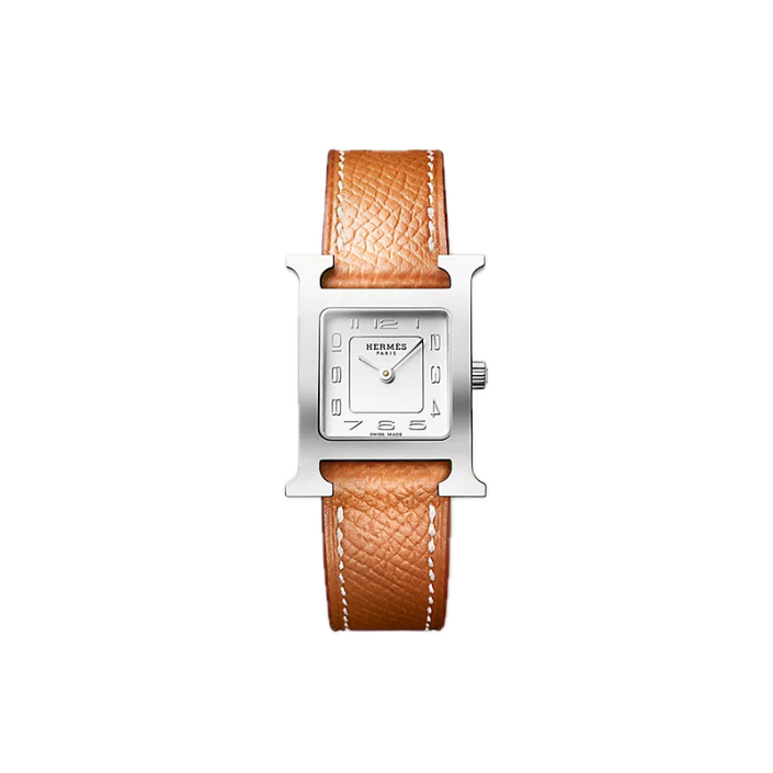 Heure H 25 × 21 mm watch steel with Epsom chestnut-gold strap Heure H 25 × 21 mm watch steel with Epsom chestnut-gold strap
