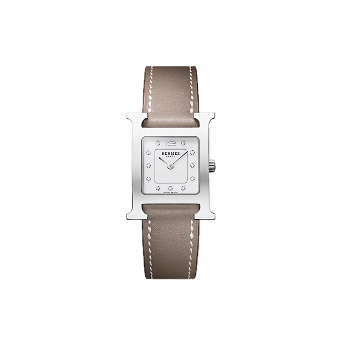 Heure H 25 × 21 mm acero esfera blanca con diamantes