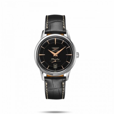 STEEL WATCH & BLACK DIAL-LEATHER FLAGSHIP LONGINES L4795B 