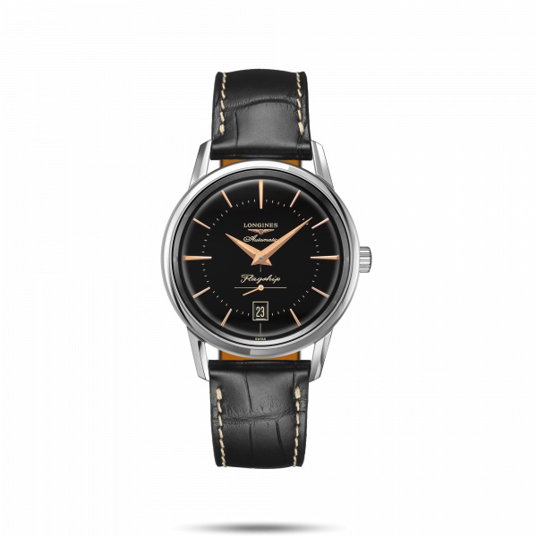 STEEL WATCH & BLACK DIAL-LEATHER FLAGSHIP LONGINES L4795B
