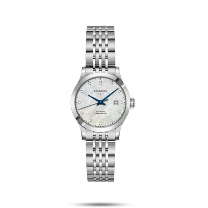 L2321WMP STEEL & NATURAL MOTHER OF PEARL-DIAMONDS 30 MM RECORD LONGINES