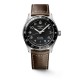 STEEL WATCH & MATTE BLACK DIAL-LEATHER 42 MM AUTOMATIC CHRONOMETER GMT SPIRIT ZULU TIME LONGINES