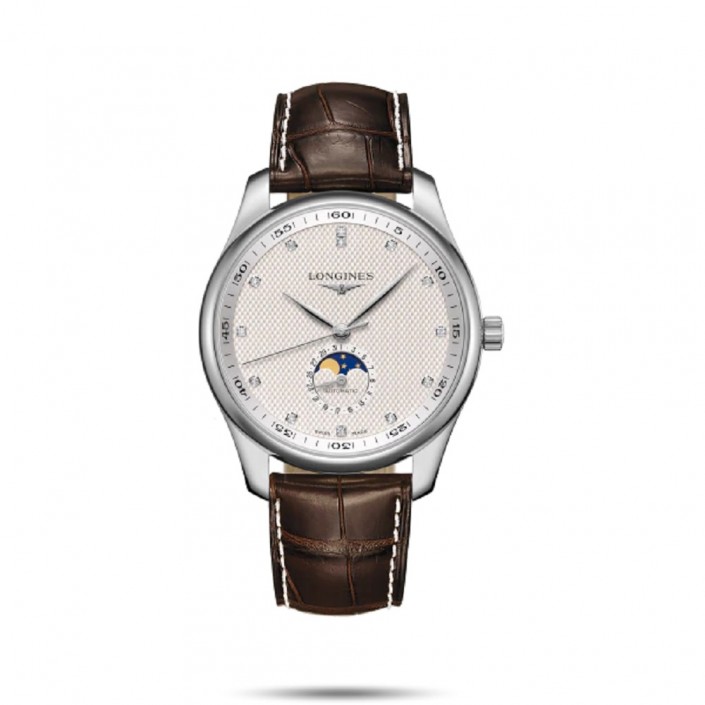 L2919SL STEEL-LEATHER & SILVER DIAL-DIAMONDS 42 MM MOONPHASE MASTER COLLECTION LONGINES