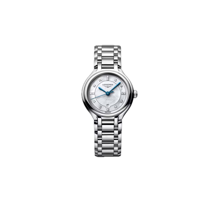 Longines PrimaLuna 30 mm — reloj cuarzo esfera nacarada y diamantes