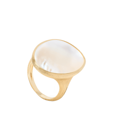 Anell de còctel d’or groc de 18 qt amb nacre blanc – Lunaria Color