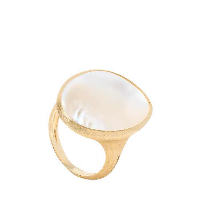 Anell de còctel d’or groc de 18 qt amb nacre blanc – Lunaria Color