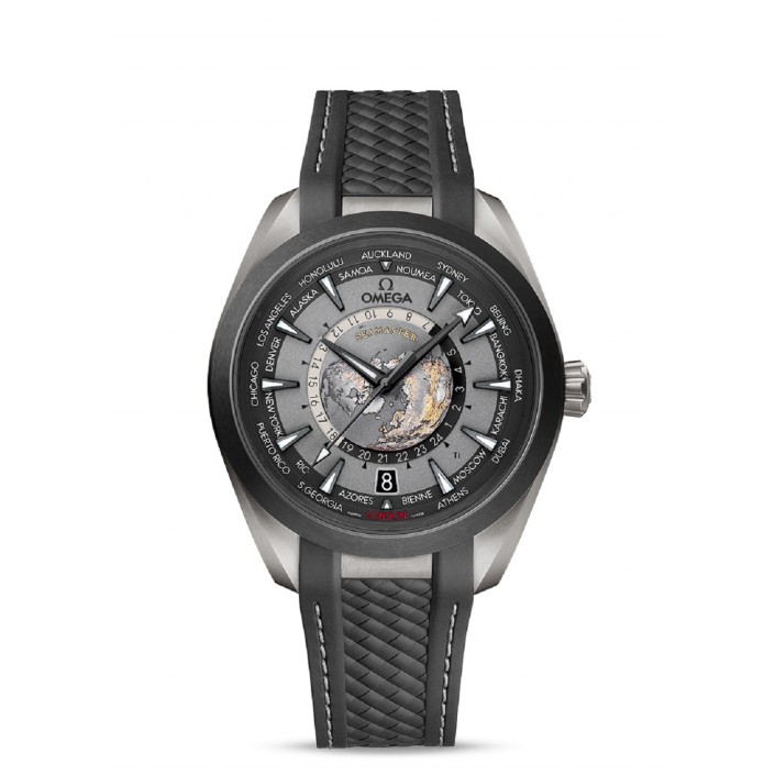 Grade 2 titanium black dial and rubber GMT-WT Co-Axial Master Chronometer Aqua Terra 150M Omega watch