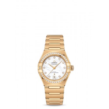 YELLOW GOLD WATCH & NATURAL MOTHER OF PEARL-DIAMONDS 29 MM CONSTELLATION OMEGA 13155G-MP-D 
