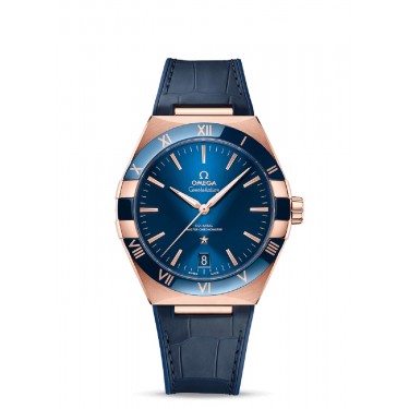 Omega Constellation watch 41mm in Sedna gold with a blue ceramic bezel