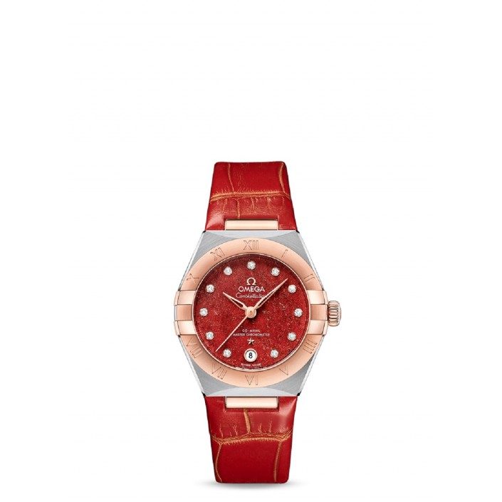 STEEL WATCH & GOLD SEDNA DIAMONDS NATURAL RED AVENTURINE DIAL 29 MM COAXIAL MASTER CHRONOMETER CONSTELLATION OMEGA 13123SSGDV