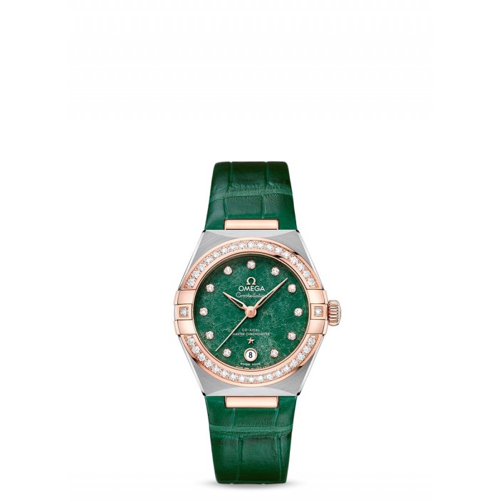 MONTRE ACIER & OR SEDNA-DIAMONDS CADRAN AVENTURINE VERTE NATURELLE 29 MM COAXIAL MASTER CHRONOMETER CONSTELLATION OMEGA