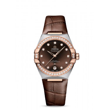 STEEL WATCH & DIAMONDS LEATHER SPHERE COLOR BROWN 36MM CONSTELLATION OMEGA 13128DSLB 