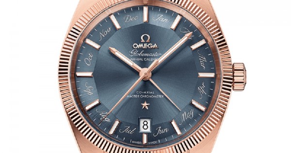 18QT Gold Watch Leather Annual Calendar Globemaster Constellation