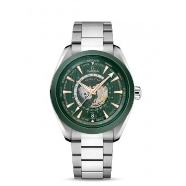 Steel watch green dial GMT-WT Co-Axial Master Chronometer Aqua Terra 150M Omega